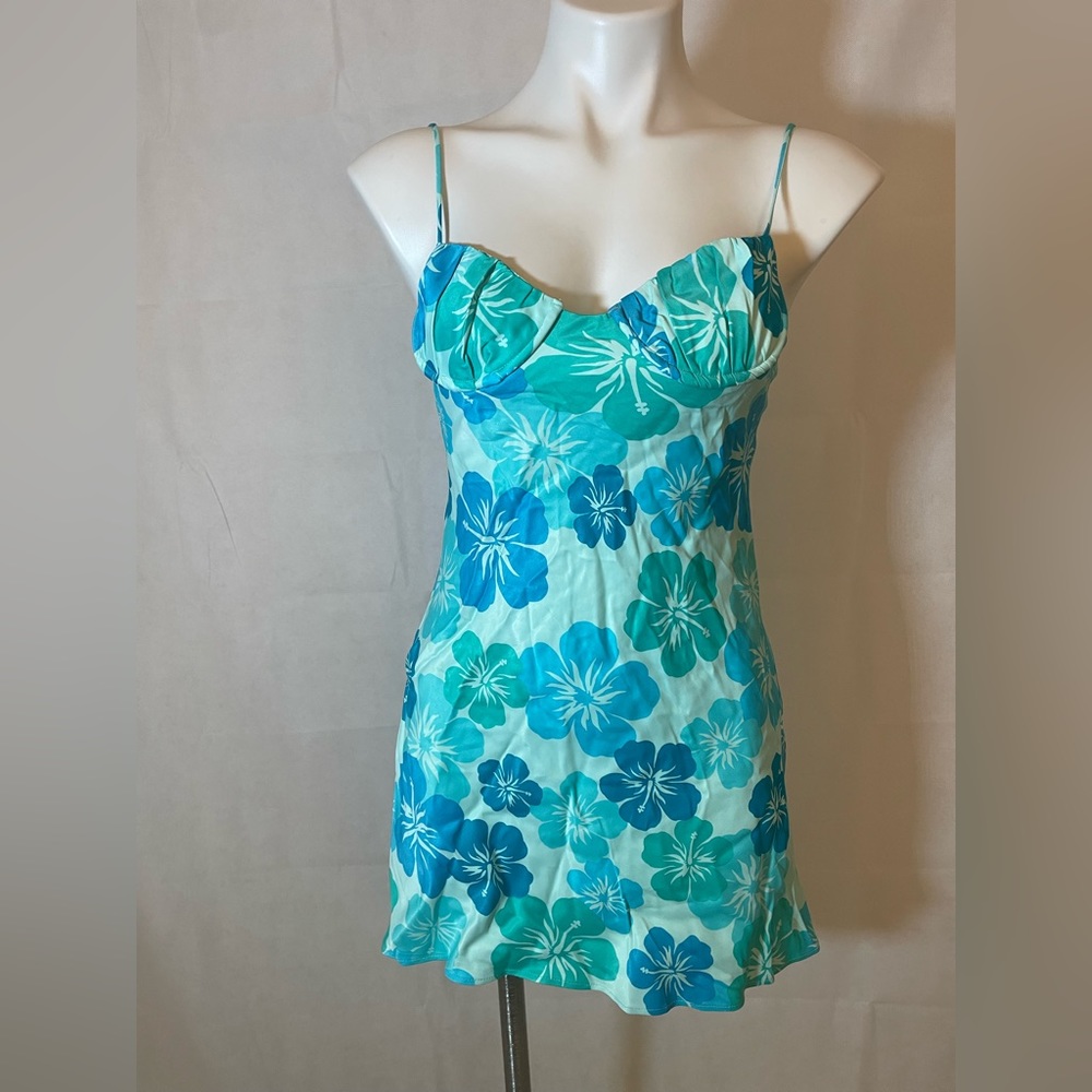 ZARA PRINTED SATIN DRESS FADED BLUE SIZE S | 4661/346/428